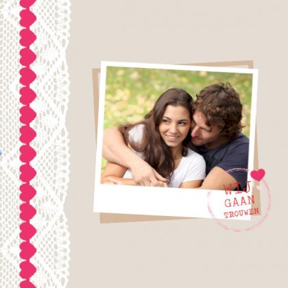 Gevouwen trouwkaart "Foto & Kant"