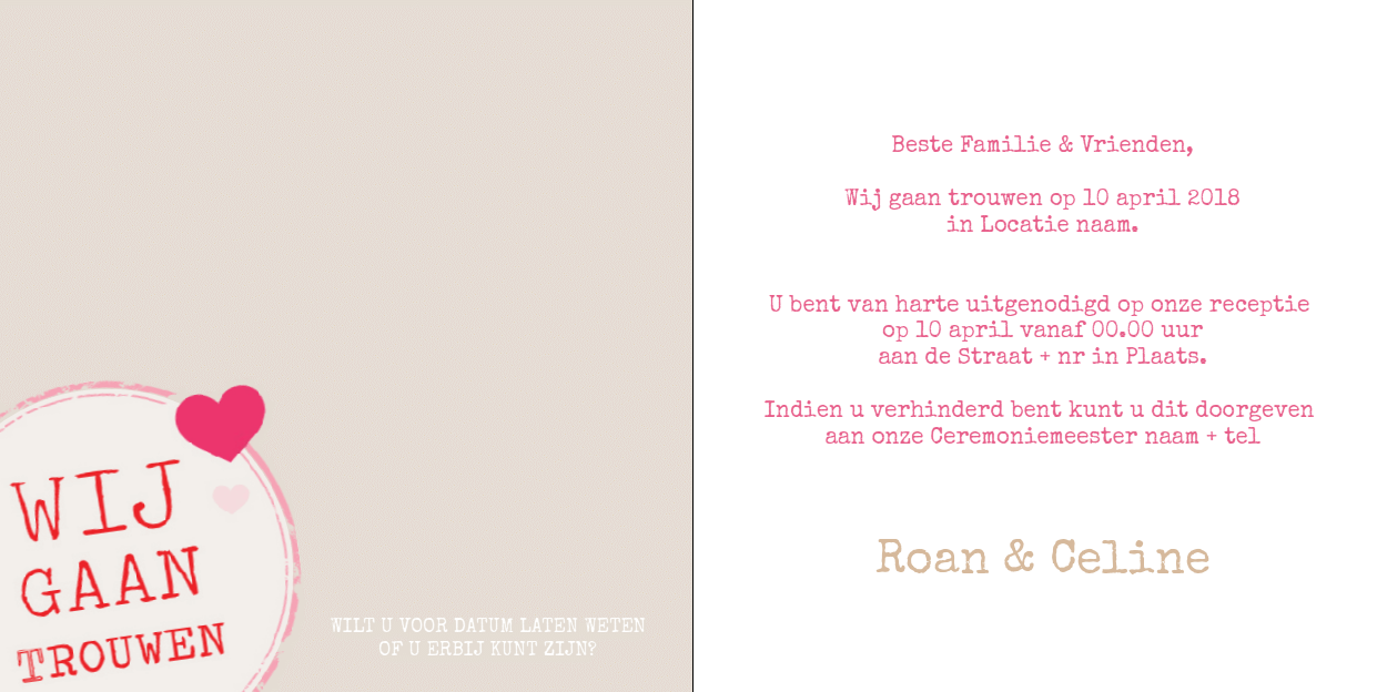 Gevouwen trouwkaart "Foto & Kant" Gevouwen trouwkaart "Foto & Kant"