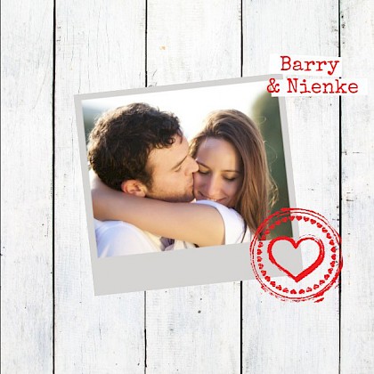 Gevouwen trouwkaart "Foto & Poststempel hart"