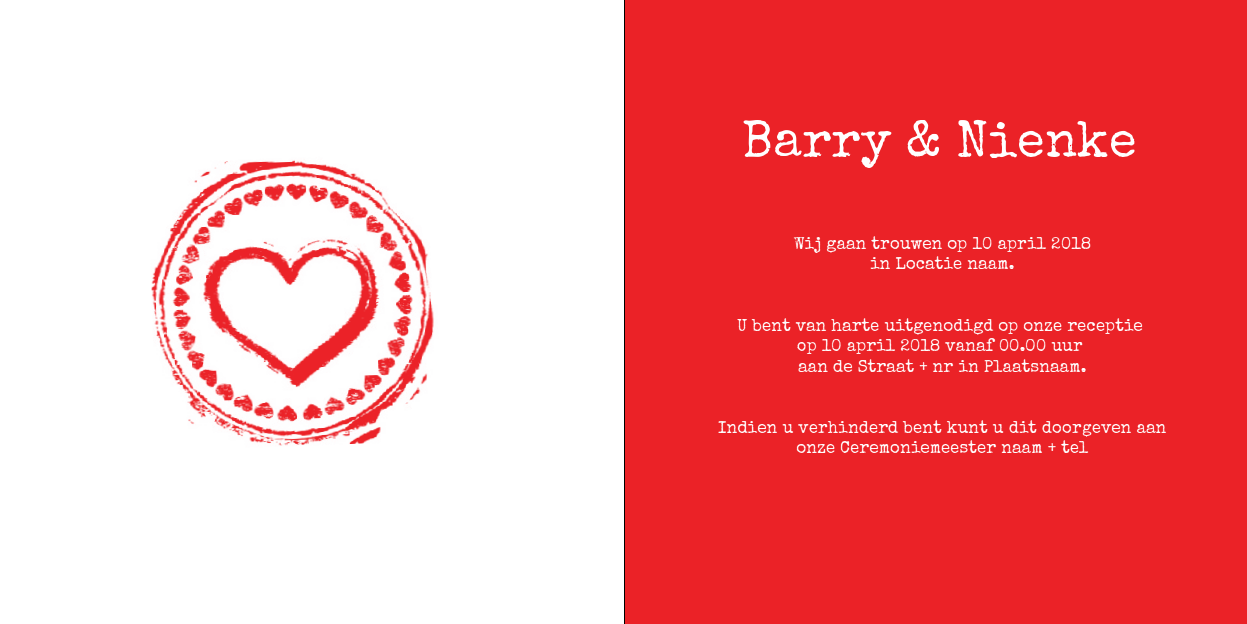 Gevouwen trouwkaart "Foto & Poststempel hart" Gevouwen trouwkaart "Foto & Poststempel hart"