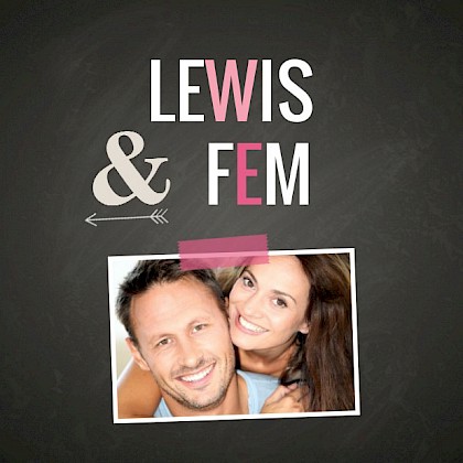 Gevouwen trouwkaart "Foto & Krijtbord & Ruitjes"