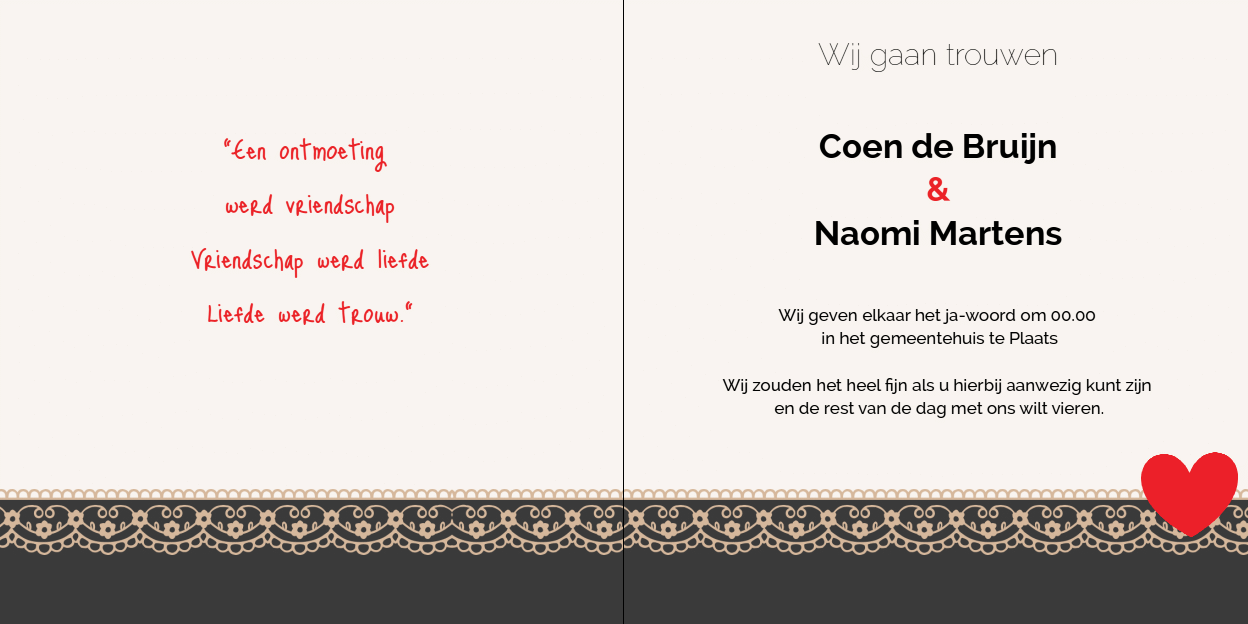 Gevouwen trouwkaart "Foto & Hartjes" Gevouwen trouwkaart "Foto & Hartjes"