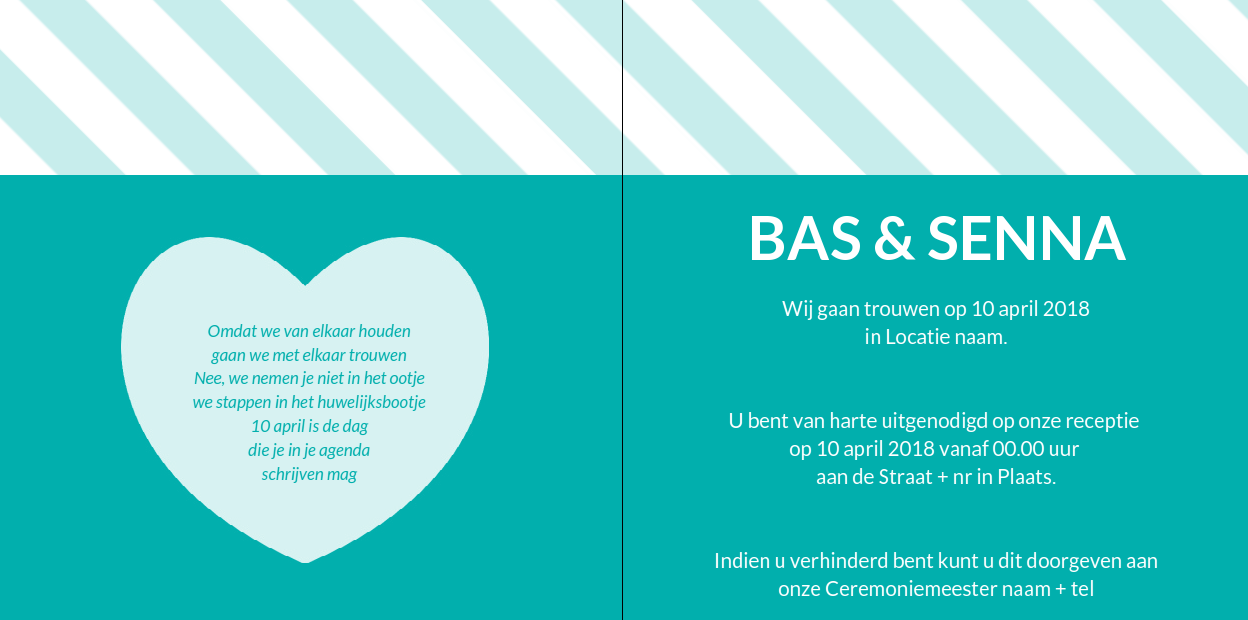 Gevouwen trouwkaart "Foto & Blauwe strepen" Gevouwen trouwkaart "Foto & Blauwe strepen"