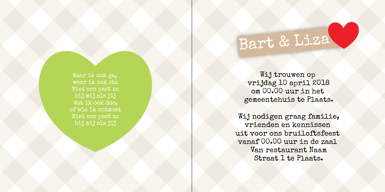 Gevouwen trouwkaart "Foto & Barok & Ruitjes" Gevouwen trouwkaart "Foto & Barok & Ruitjes"