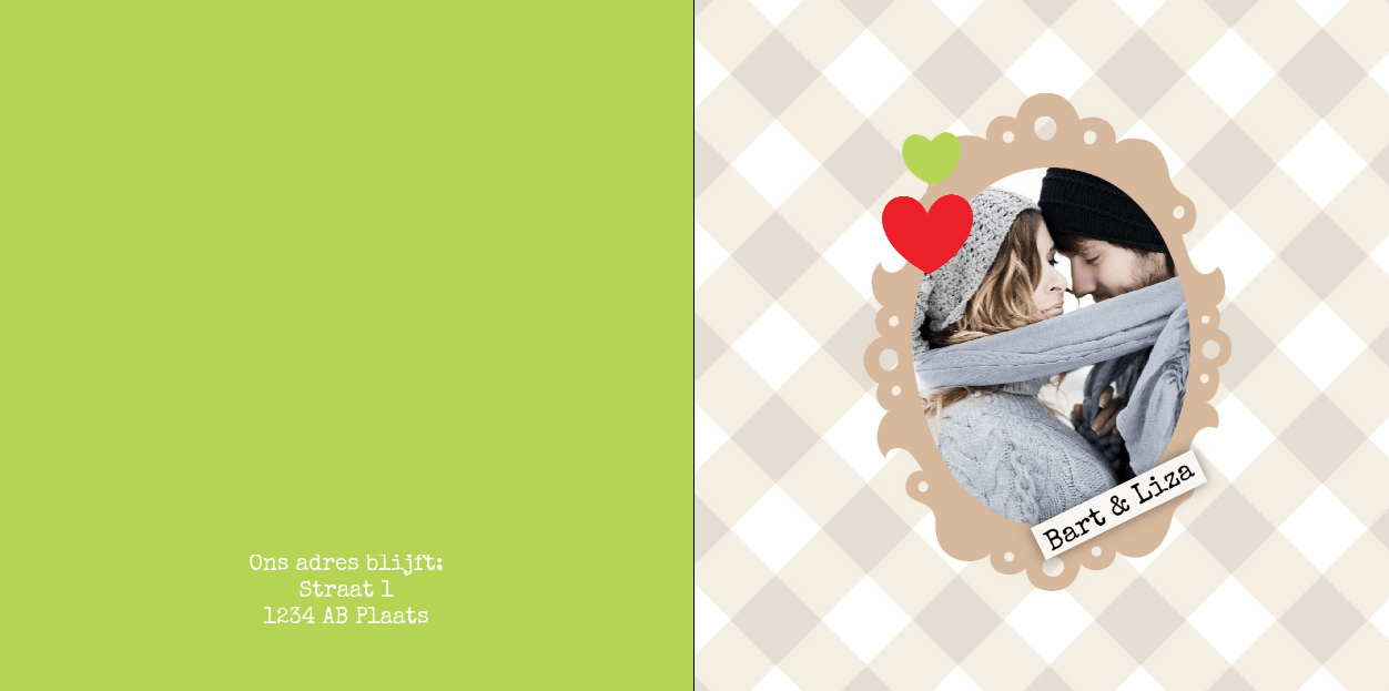 Gevouwen trouwkaart "Foto & Barok & Ruitjes" Gevouwen trouwkaart "Foto & Barok & Ruitjes"