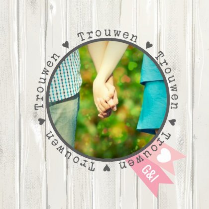 Gevouwen trouwkaart "Foto & vaantje & hout"