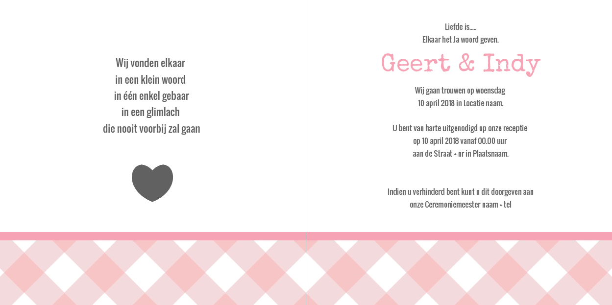 Gevouwen trouwkaart "Foto & vaantje & hout" Gevouwen trouwkaart "Foto & vaantje & hout"