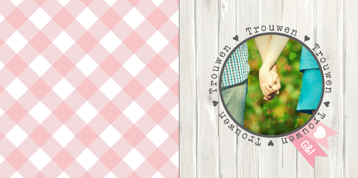 Gevouwen trouwkaart "Foto & vaantje & hout" Gevouwen trouwkaart "Foto & vaantje & hout"