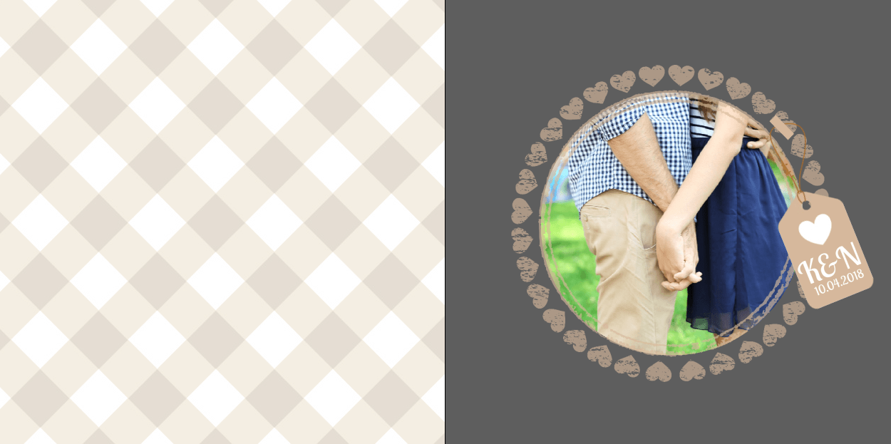 Gevouwen trouwkaart "Foto & Hartjes rondje" Gevouwen trouwkaart "Foto & Hartjes rondje"