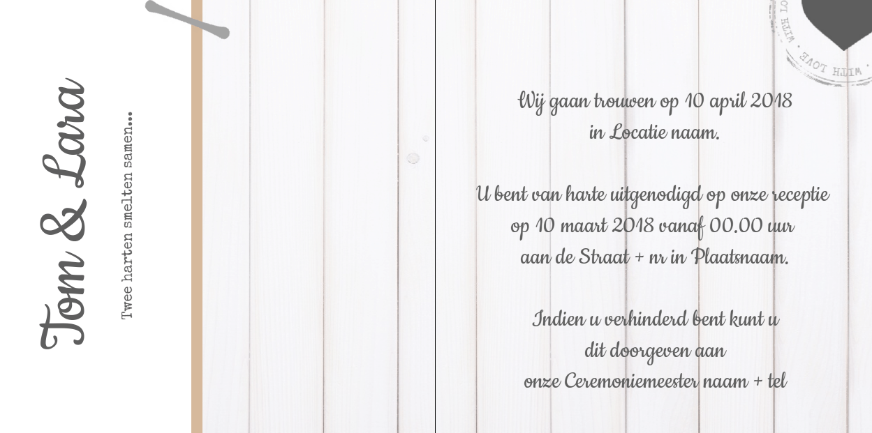 Gevouwen trouwkaart "Foto & Steigerhout" Gevouwen trouwkaart "Foto & Steigerhout"
