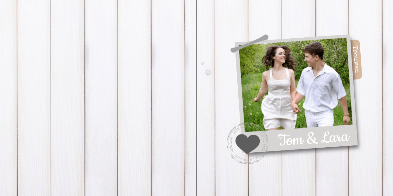 Gevouwen trouwkaart "Foto & Steigerhout" Gevouwen trouwkaart "Foto & Steigerhout"