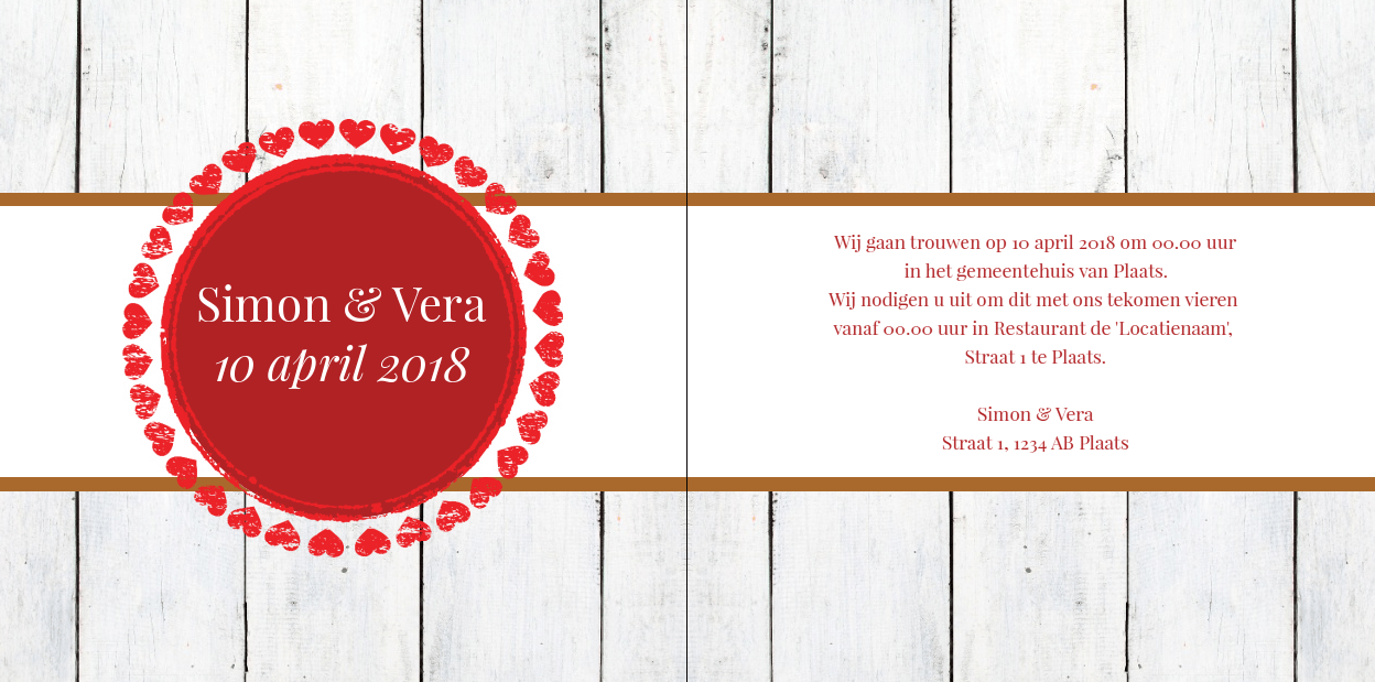 Gevouwen trouwkaart "Foto & Hartjes boom" Gevouwen trouwkaart "Foto & Hartjes boom"