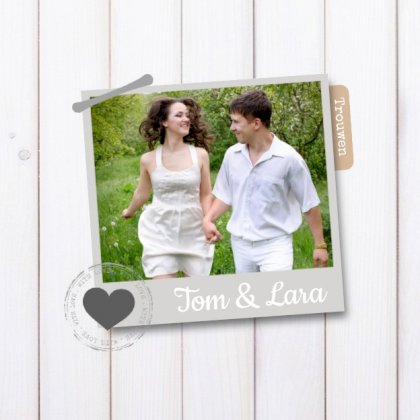 Gevouwen trouwkaart "Foto & Hout"