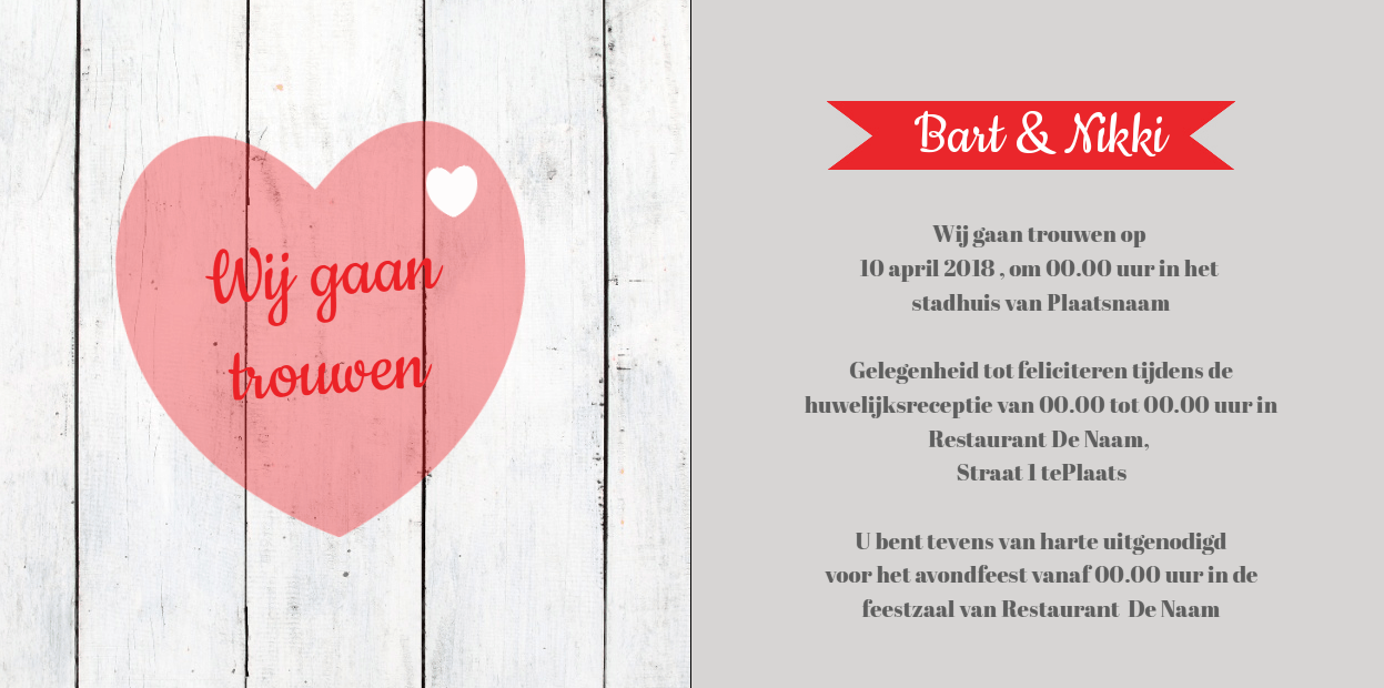 Gevouwen trouwkaart "Foto & Hout" Gevouwen trouwkaart "Foto & Hout"