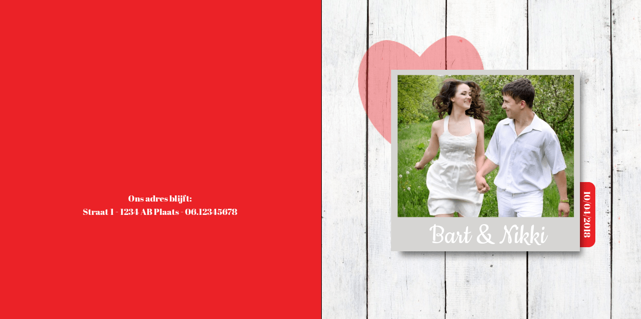 Gevouwen trouwkaart "Foto & Hout" Gevouwen trouwkaart "Foto & Hout"