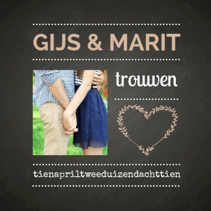 Gevouwen trouwkaart "Foto & krijtbord & Ruitjes"