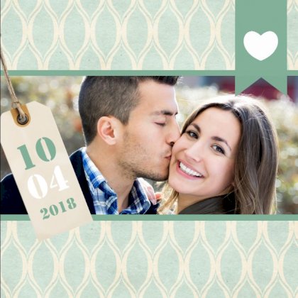 Gevouwen trouwkaart "Foto & groen patroon"