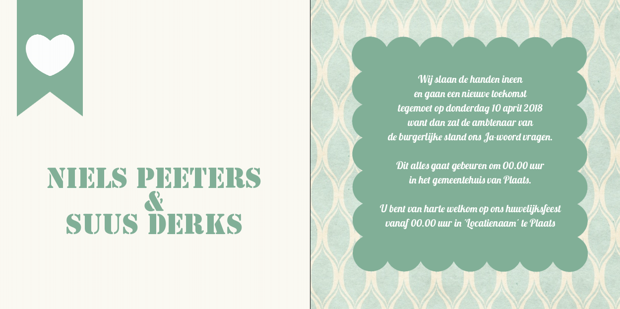 Gevouwen trouwkaart "Foto & groen patroon" Gevouwen trouwkaart "Foto & groen patroon"