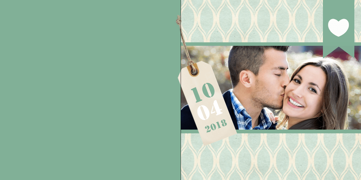 Gevouwen trouwkaart "Foto & groen patroon" Gevouwen trouwkaart "Foto & groen patroon"