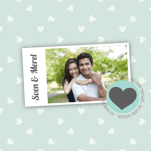 Trouwkaart "Fotokaart lichtblauw met hartjes" Trouwkaart "Fotokaart lichtblauw met hartjes"