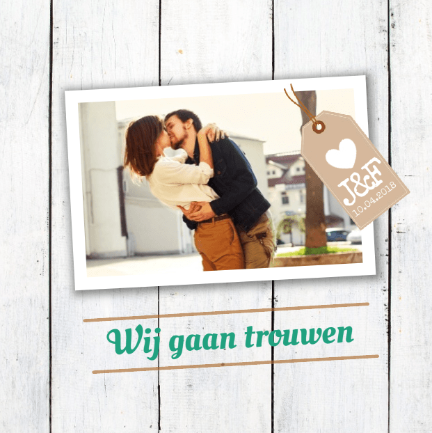 Trouwkaart "Fotokaart hout & label" Trouwkaart "Fotokaart hout & label"