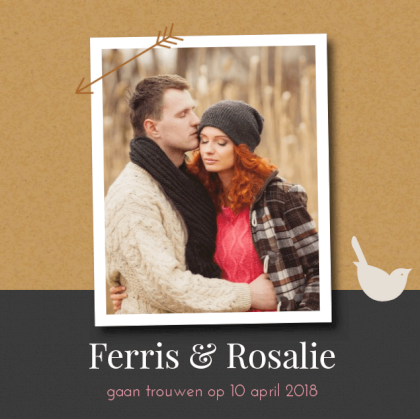 Trouwkaart "Fotokaart bruin karton"