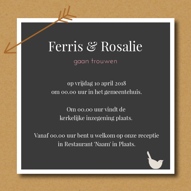 Trouwkaart "Fotokaart bruin karton" Trouwkaart "Fotokaart bruin karton"