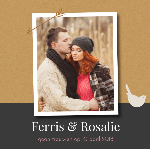 Trouwkaart "Fotokaart bruin karton" Trouwkaart "Fotokaart bruin karton"