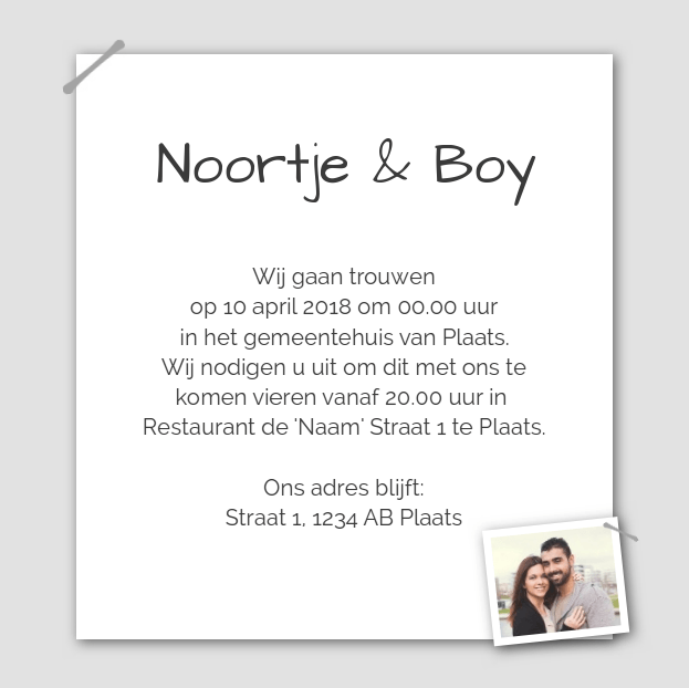 Trouwkaart "Fotokaart label veertje" Trouwkaart "Fotokaart label veertje"