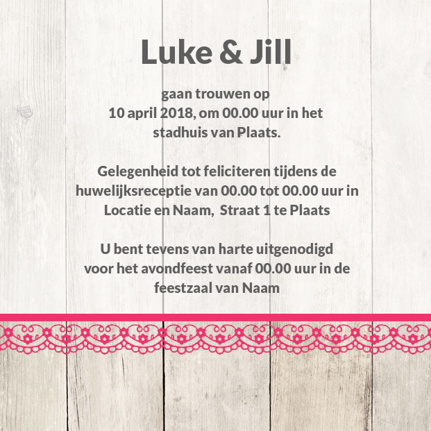 Trouwkaart "Fotokaart hout & hartjes" Trouwkaart "Fotokaart hout & hartjes"