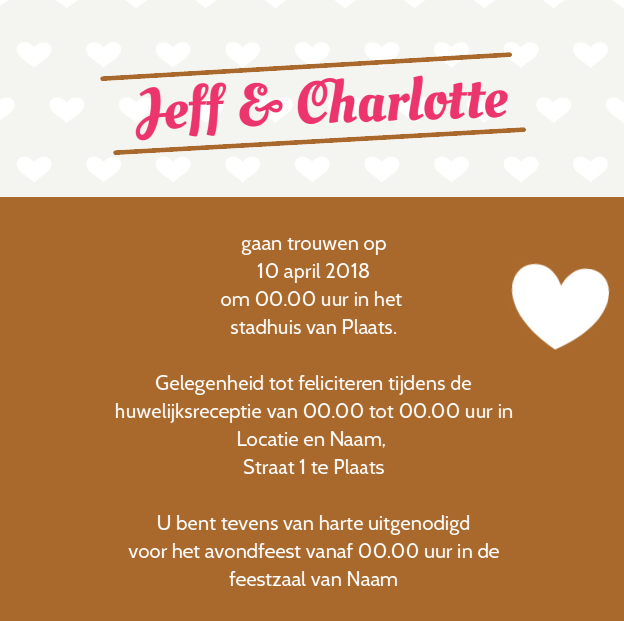 Trouwkaart "Fotokaart hartjes & roze label" Trouwkaart "Fotokaart hartjes & roze label"