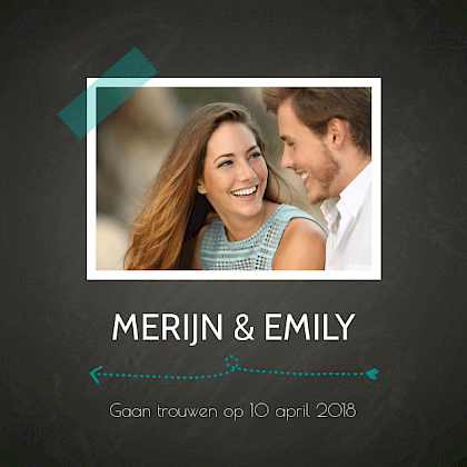 Trouwkaart "Fotokaart krijtbord"