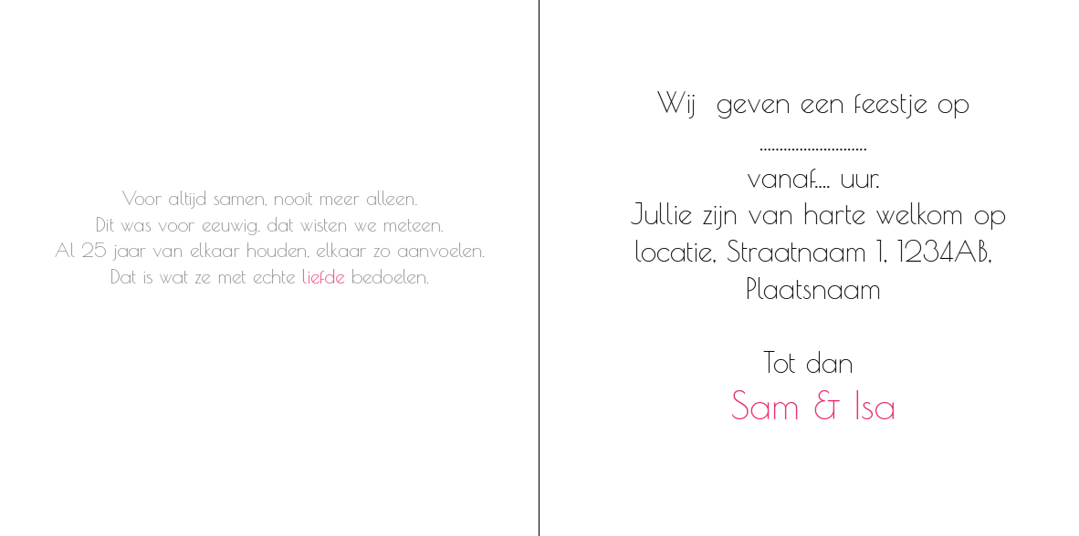 Gevouwen jubileumkaart "Liefde voor elkaar" Gevouwen jubileumkaart "Liefde voor elkaar"