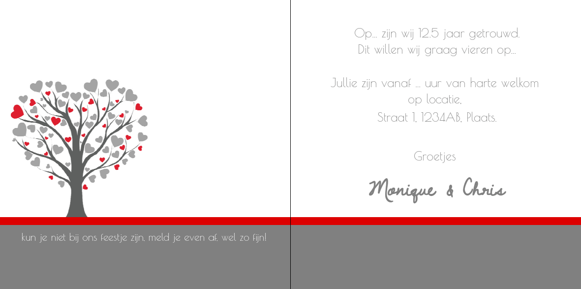 Gevouwen jubileumkaart "Hartjesboom" Gevouwen jubileumkaart "Hartjesboom"