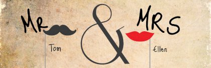 Banner "Mr & Mrs" met snor Banner "Mr & Mrs" met snor