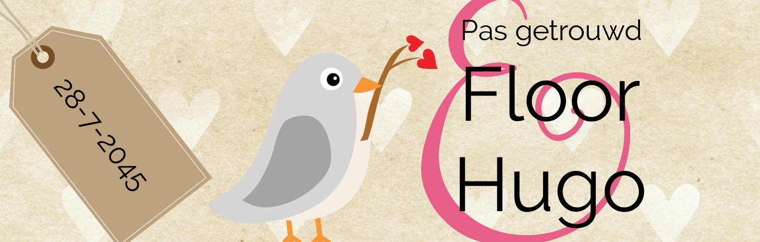Banner "Pas getrouwd" met tortelduif Banner "Pas getrouwd" met tortelduif