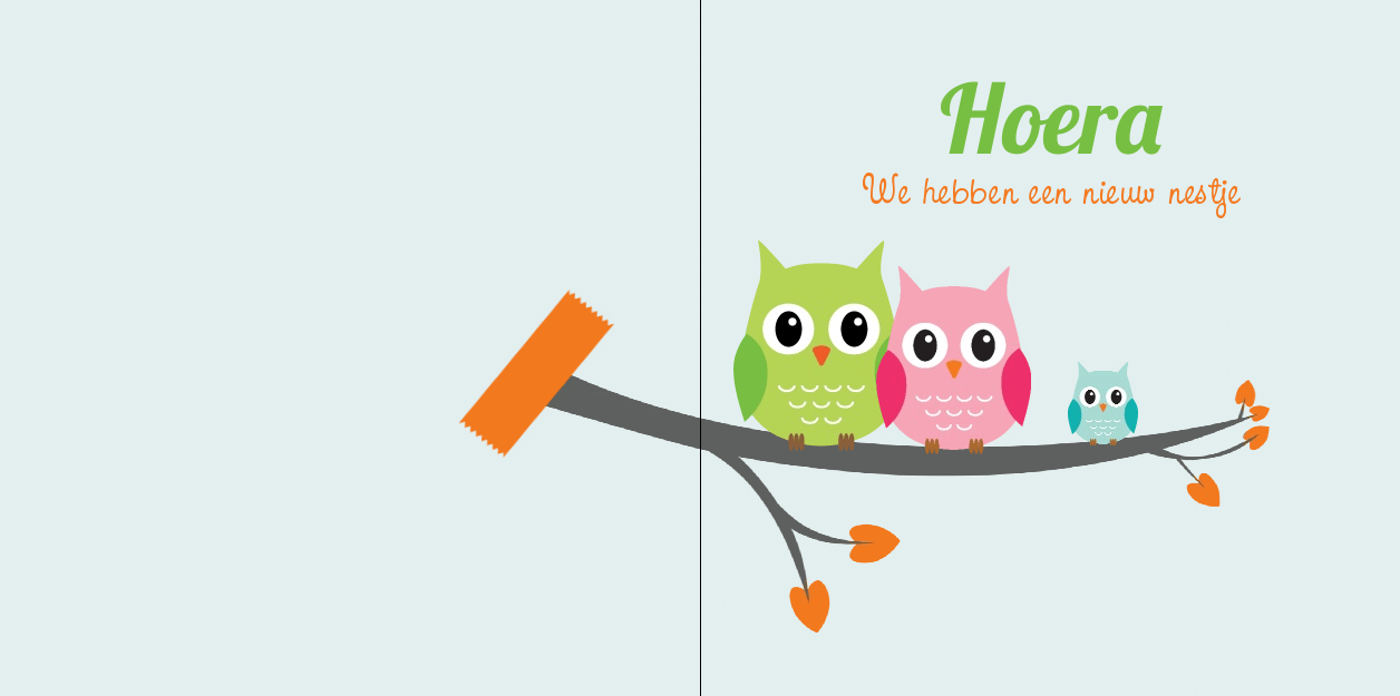 Gevouwen verhuiskaart "Uiltje op tak" Gevouwen verhuiskaart "Uiltje op tak"