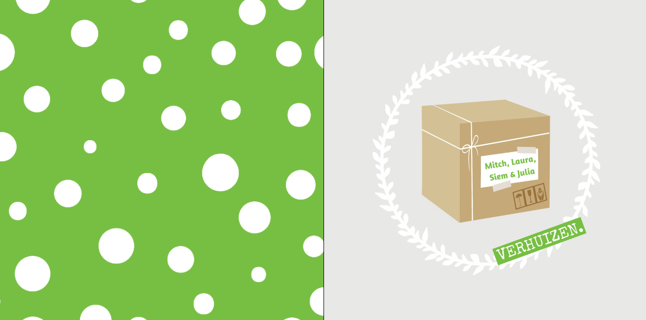 Gevouwen verhuiskaart "Verhuisdoos groen" Gevouwen verhuiskaart "Verhuisdoos groen"