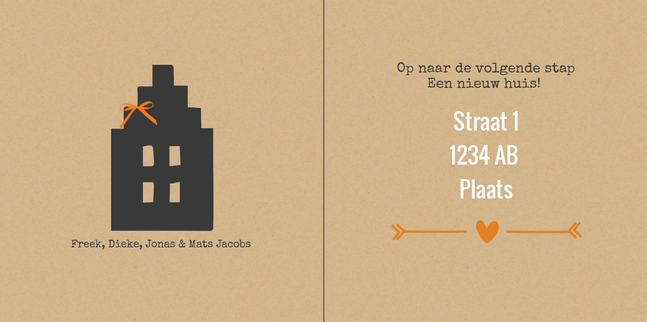 Gevouwen verhuiskaart "Zwart huisje" Gevouwen verhuiskaart "Zwart huisje"