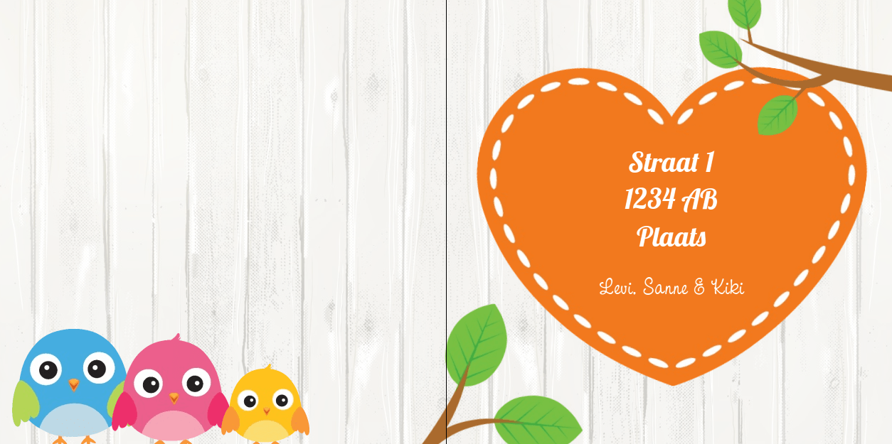 Gevouwen verhuiskaart "Vogeltje op tak" Gevouwen verhuiskaart "Vogeltje op tak"