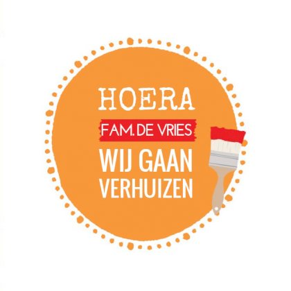 Gevouwen verhuiskaart "oranje rondje met rode kwast"