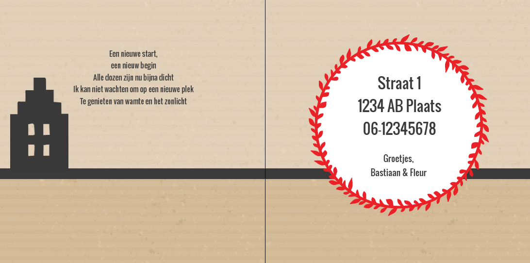 Gevouwen verhuiskaart "Huisje zwart" Gevouwen verhuiskaart "Huisje zwart"