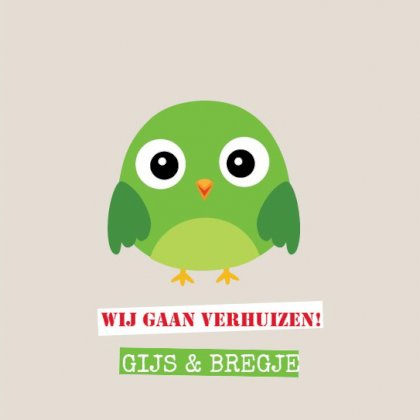 Gevouwen verhuiskaart "Groen vogeltje" Gevouwen verhuiskaart "Groen vogeltje"