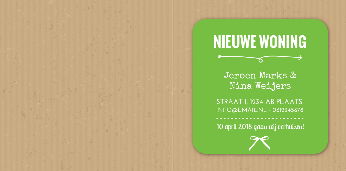 Gevouwen verhuiskaart "Groen Kraft" Gevouwen verhuiskaart "Groen Kraft"