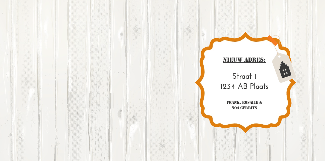 Gevouwen verhuiskaart "Huisje steigerhout" Gevouwen verhuiskaart "Huisje steigerhout"