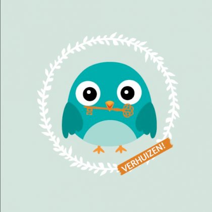 Gevouwen verhuiskaart "Vogeltje met sleuteltje"