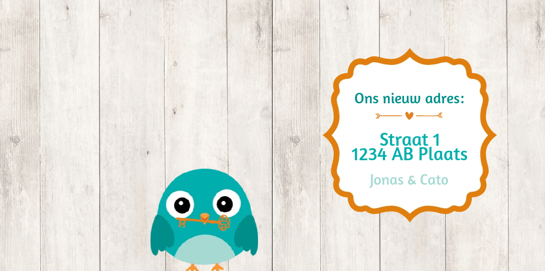 Gevouwen verhuiskaart "Vogeltje met sleuteltje" Gevouwen verhuiskaart "Vogeltje met sleuteltje"