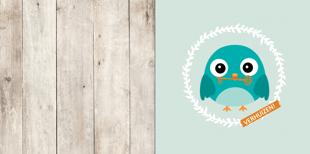 Gevouwen verhuiskaart "Vogeltje met sleuteltje" Gevouwen verhuiskaart "Vogeltje met sleuteltje"