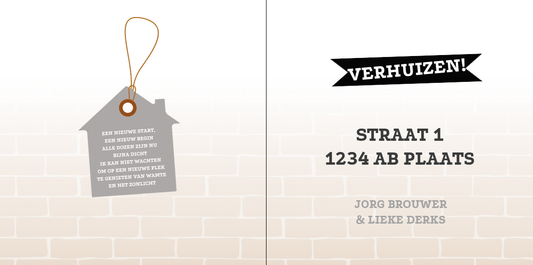 Gevouwen verhuiskaart "Baksteen stempel" Gevouwen verhuiskaart "Baksteen stempel"