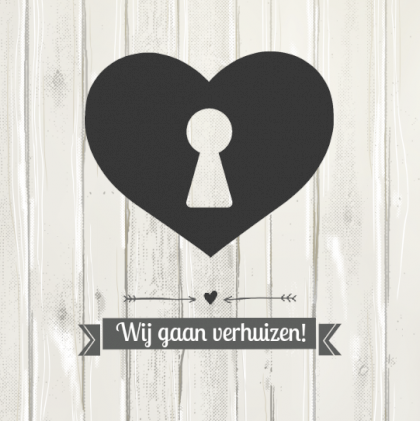 Verhuiskaart "Sleutelgat hart zwart"